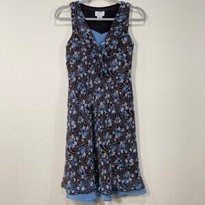 Y2k Ann Taylor Loft Brown Blue Floral Dress Dolly Romantic Fairy 2000s 2P
